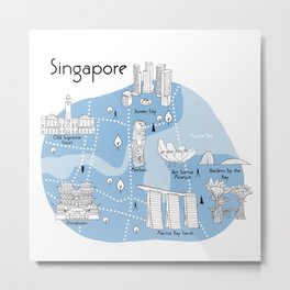 Singapore Map - Blue Metal Print | City, Map, Gardenbythebay, Architecture, Asia, Chinatown, Souvenir, Graphicdesign, Marinabaysands, Wallart 
