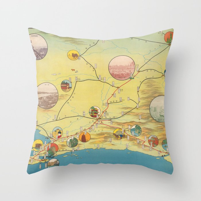1936 Pictoral Map of Japanese Coast Throw Pillow