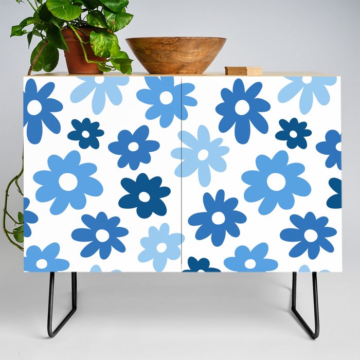 Daisy Flower Pattern (blue/white) Credenza