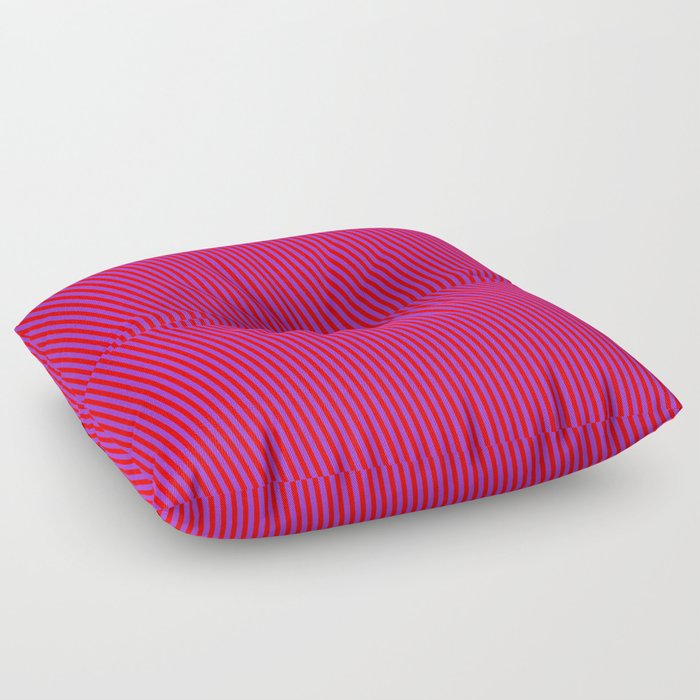 Dark Orchid and Red Colored Striped Pattern Floor Pillow