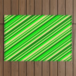[ Thumbnail: Tan, Green & Lime Colored Stripes/Lines Pattern Outdoor Rug ]