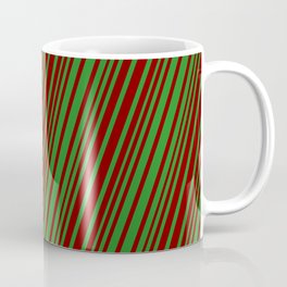 [ Thumbnail: Forest Green and Maroon Colored Lines/Stripes Pattern Coffee Mug ]