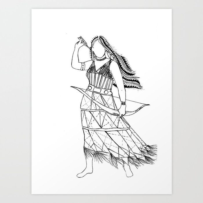 Native American Woman Warrior Illustration Art Print By Nathasarae