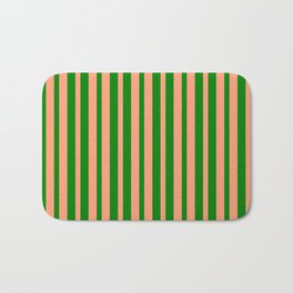 [ Thumbnail: Light Salmon and Green Colored Lined Pattern Bath Mat ]