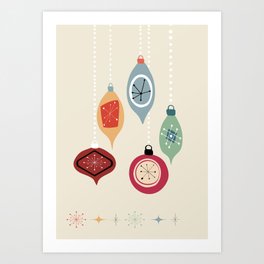 Retro Christmas Baubles Art Print | Sputnik, Colorful, Midcenturymodern, Festive, Baubles, Holiday, Retro, Graphicdesign, Stars, Modern 