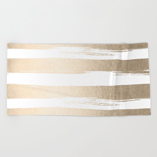 White Gold Sands Painted Thick Stripes Beach Towel