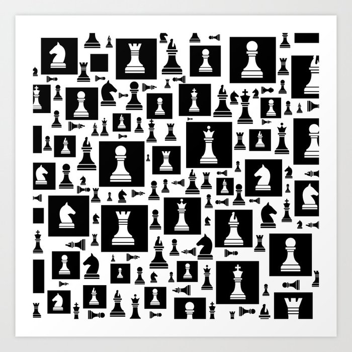 Chess Pieces Pattern - Black and white Art Print