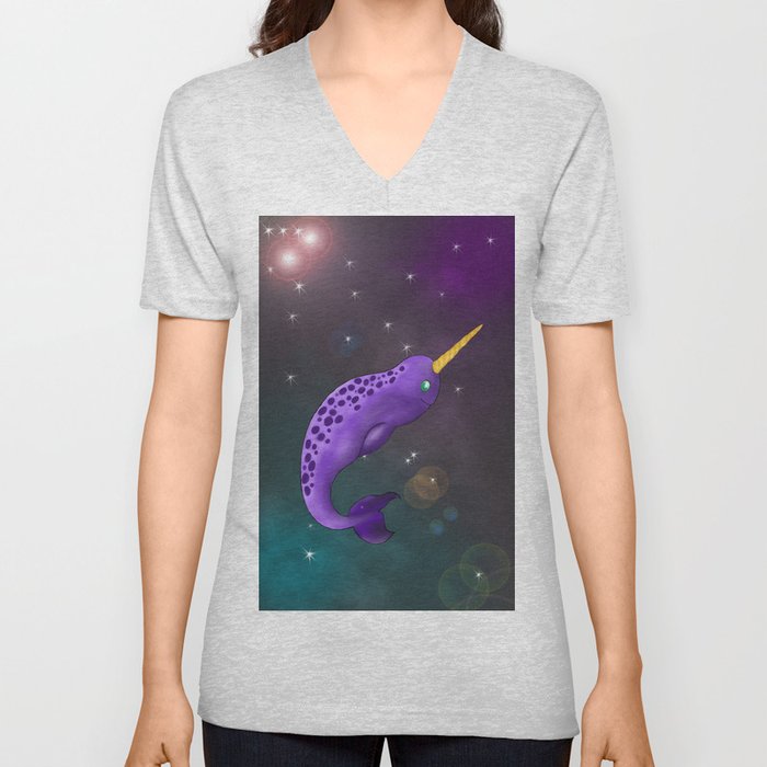 Narwhal in Space V Neck T Shirt