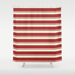 [ Thumbnail: Beige & Brown Colored Pattern of Stripes Shower Curtain ]