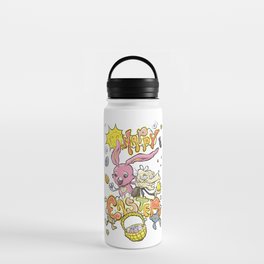HAPPY EASTER with Cartoony Old Man Joe & the CUTEST Easter Bunny EVER Hand Drawn One of a Kind Art Water Bottle