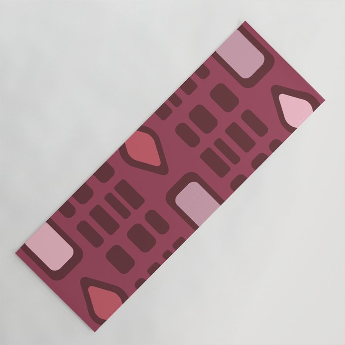 Retro Diamonds Rectangles Maroon Yoga Mat