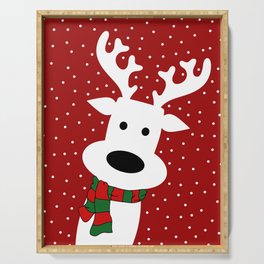 Reindeer in a snowy day (red) Serving Tray