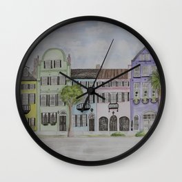 Rainbow Row Charleston SC Watercolor Wall Clock