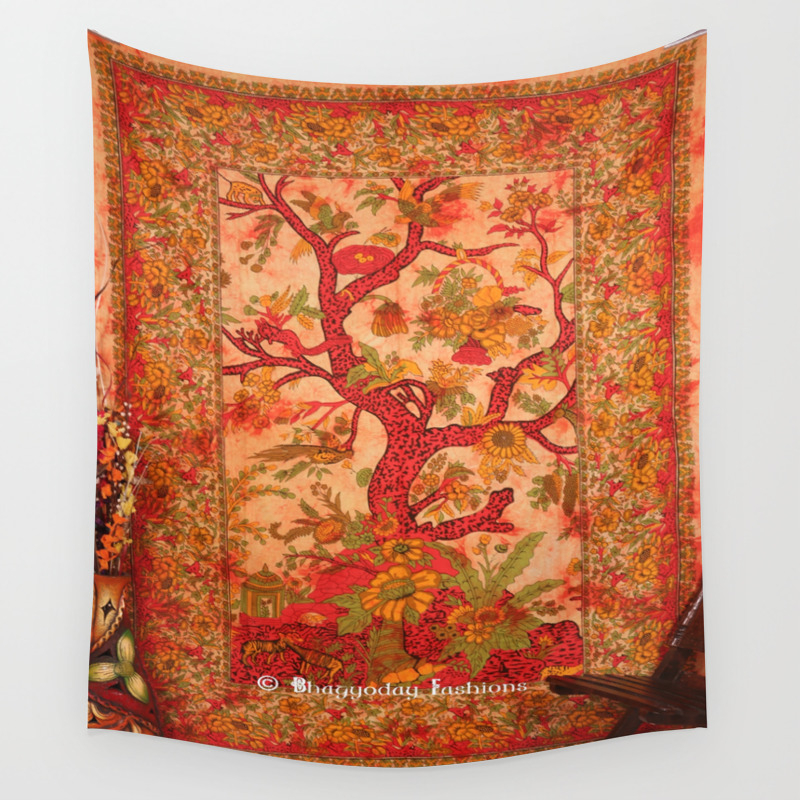 Popular Orange Tree Of Life Tapestry Wall Hanging