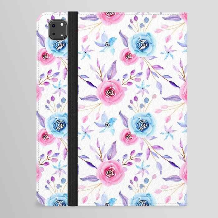 Watercolor Gold Roses Pink And Blue Collection iPad Folio Case