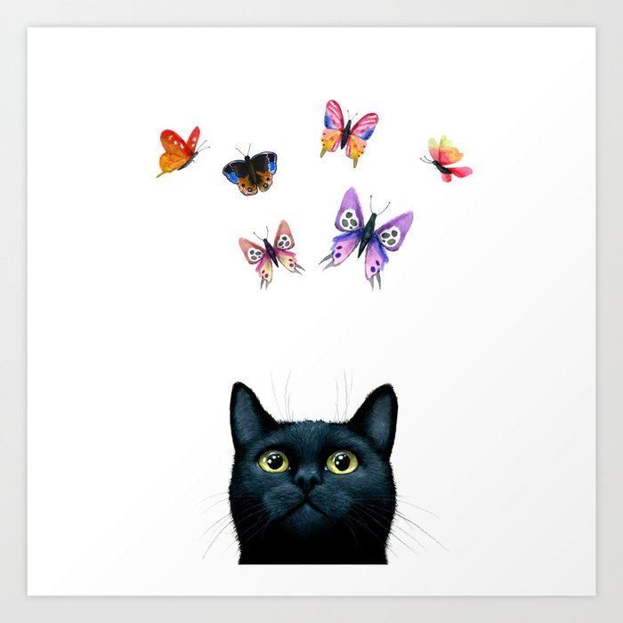 Cat 606 with butterflies Art Print