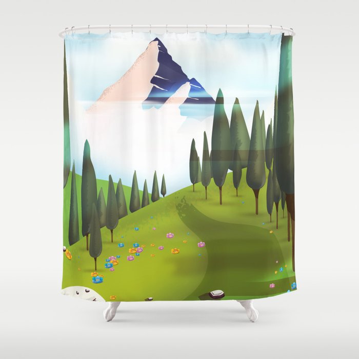 Cartoon Mountain landscape. Shower Curtain