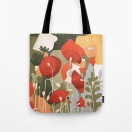 And far and wide, in a scarlet tide, The poppy's bonfire spread. Tote Bag