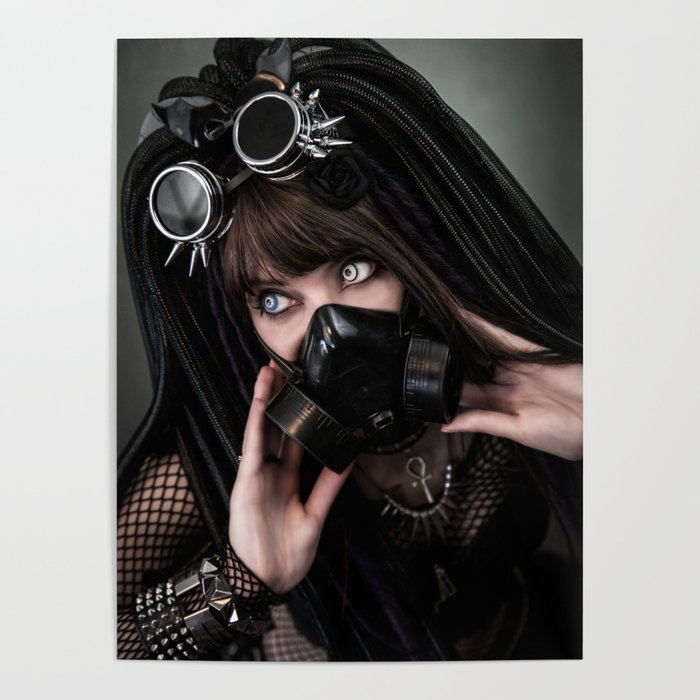 Cybergoth cyber girl black gas mask Poster