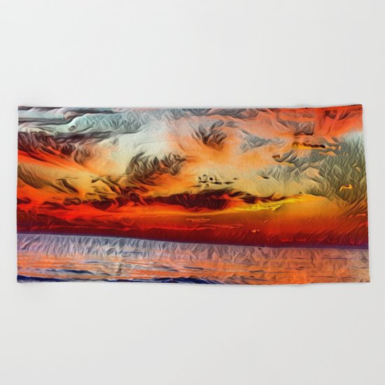 Great Lake Michigan Romantic Sunset (Painting) Beach Towel