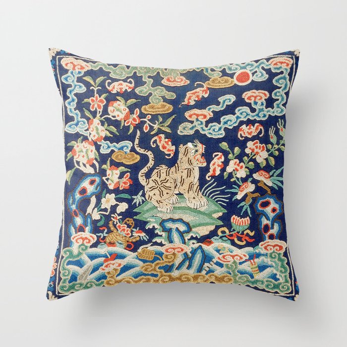 Antique Chinese Tiger Throw Pillow