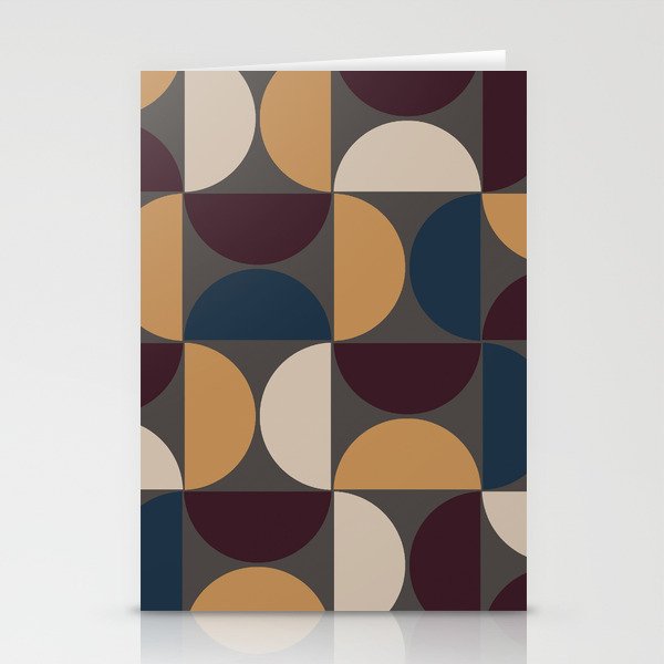 Mid century geometric pattern on grey background 3 Stationery Cards