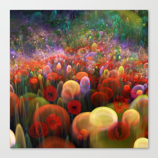 Dreamscape with poppies and orbs Canvas Print