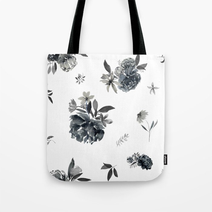 Black & White Watercolor Peonies Tote Bag