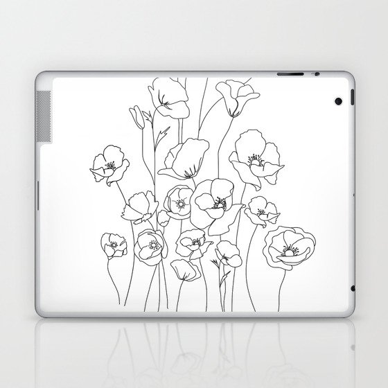 Poppy Flowers Line Art Laptop & iPad Skin