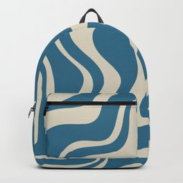 Retro Liquid Swirl Abstract Pattern in Beige and Boho Blue Backpack