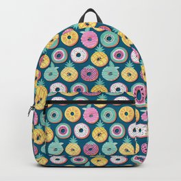 Undercover donuts // turquoise background pastel colors fruit donuts Backpack | Tasty, Sweet, Strawberries, Yellow, Pineapples, Dragonfruit, Pastry, Kiwi, Pattern, Teal 