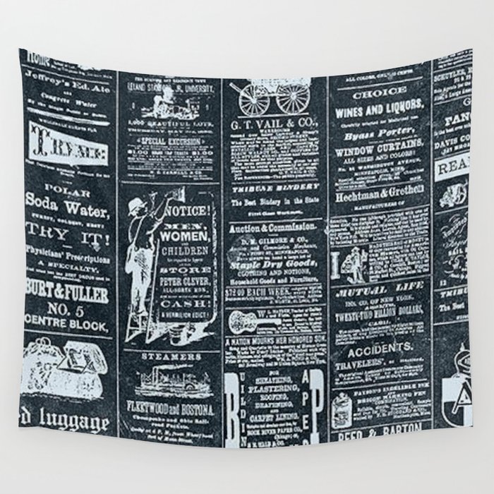 Vintage News, Newspaper, Negative, Print Shop Wall Tapestry by Lilith &  Eve