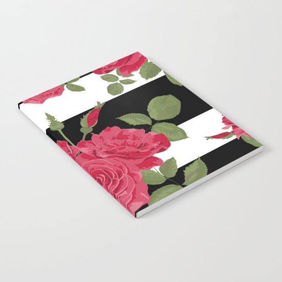 Red roses with horizontal stripes black white Notebook