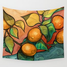 Coral Sunset over Lemon tree Wall Tapestry
