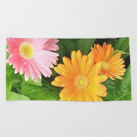 Summer Flowers Pink Yellow Orange Beach Towel