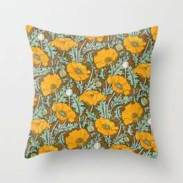 Vintage Art Nouveau Yellow Poppies Throw Pillow