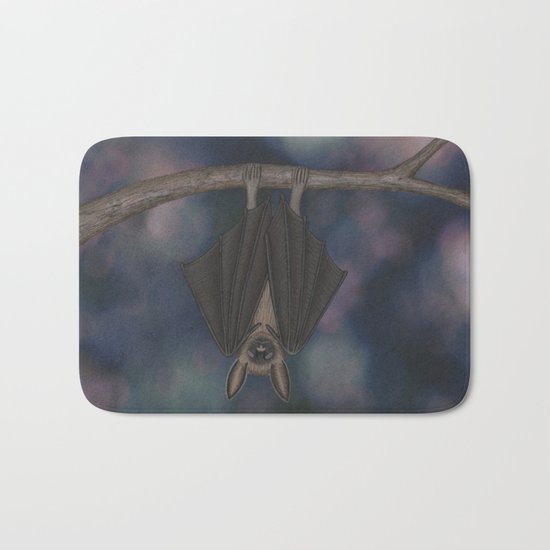 little brown bat asleep on a branch Bath Mat