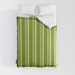 [ Thumbnail: Green and Tan Colored Stripes Pattern Comforter ]