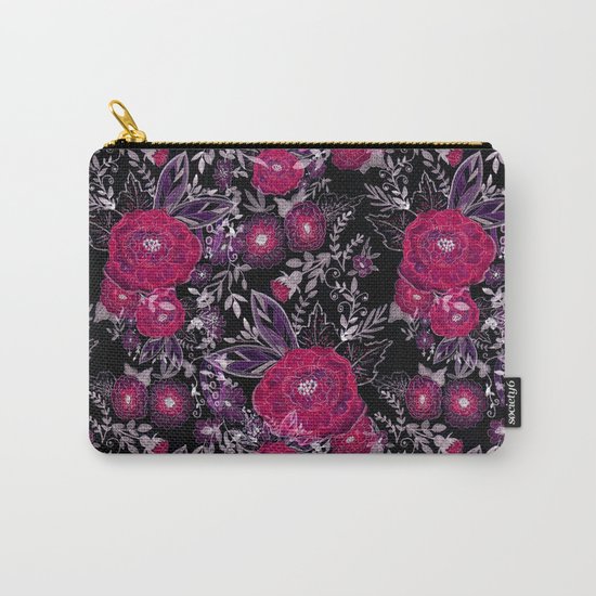 Pink roses on black background . Carry-All Pouch