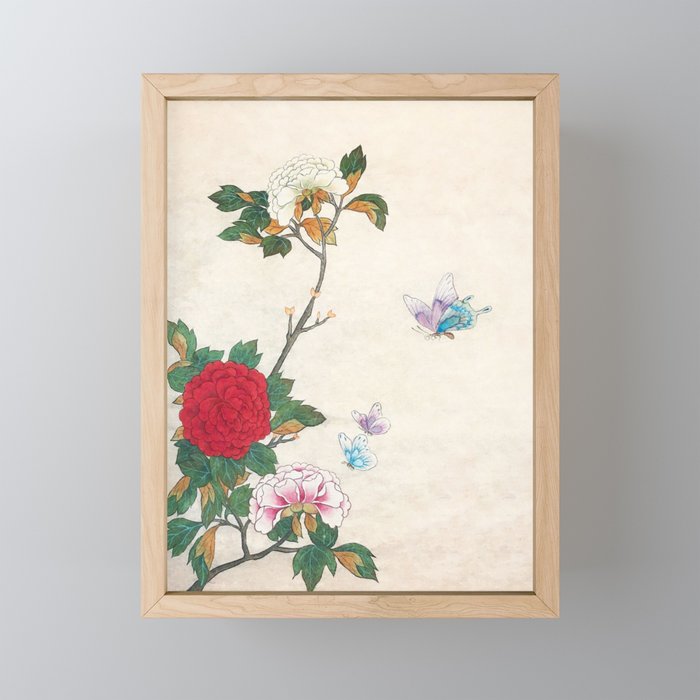 Minhwa: Peony and Butterflies Framed Mini Art Print