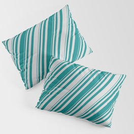 [ Thumbnail: Teal & Light Grey Colored Striped Pattern Pillow Sham ]