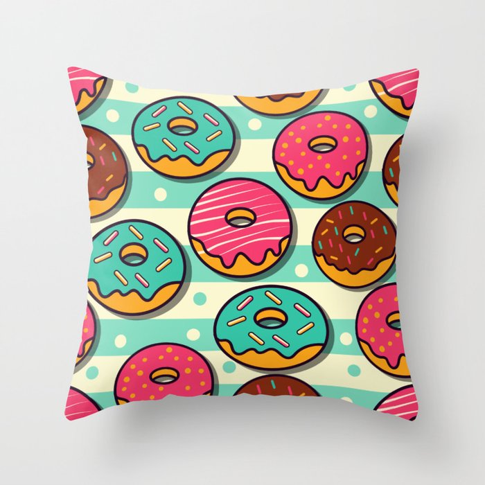 Retro Colorful Donut Pattern - Pink & Teal Throw Pillow