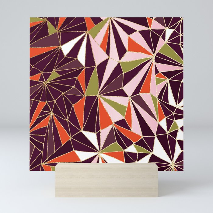 New Art Deco Geometric Pattern - Burgundi and Pink #deco #buyart Mini Art Print