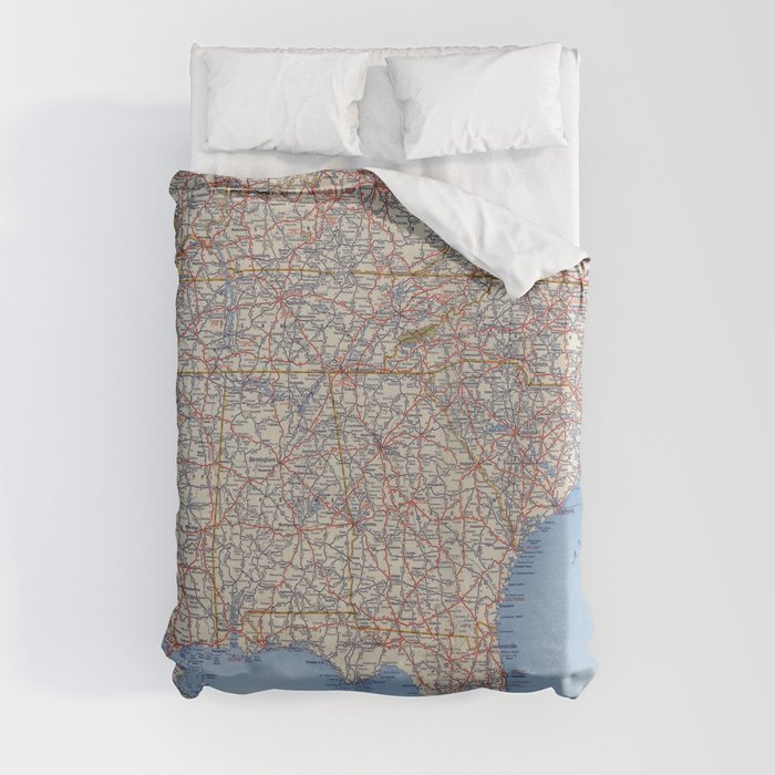 Highway Map Southeastern Section of the United States - Vintage Illustrated Map-road map Duvet Cover