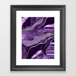 Purple Marble Agate Silver Glitter Glam #1 (Faux Glitter) #decor #art #society6 Framed Art Print