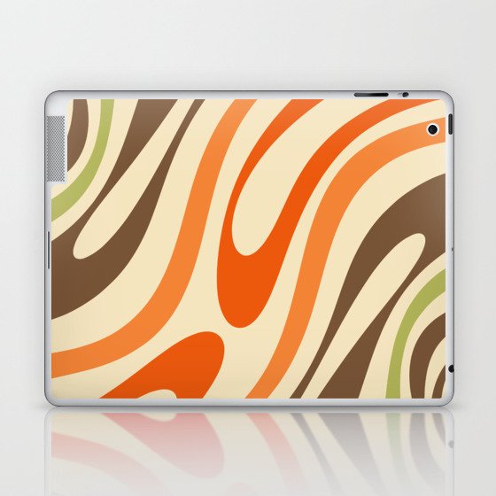 Wavy Loops Abstract Pattern in Retro Orange Brown Green Laptop & iPad Skin