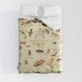Insect and Bug Vintage Illustration Drawing by Adolphe Millot of Dragon Flies Cricket Beatle Bees Duvet Cover