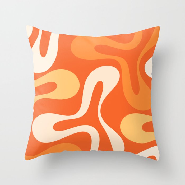 Soft Curves Retro Modern Abstract in  Tangerine Orange Tones Throw Pillow