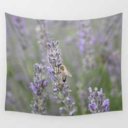 Honeybee On Lavender Close Up Photography Wall Tapestry