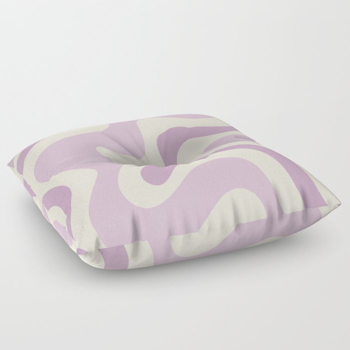 Retro Liquid Swirl Abstract Pattern in Light Lavender Lilac Purple and Cream Floor Pillow